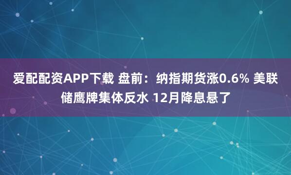 爱配配资APP下载 盘前：纳指期货涨0.6% 美联储鹰牌集体反水 12月降息悬了